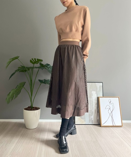 Jewelobe(ジュエローブ)の「メッシュシンセティックレザーギャザースカート(スカート・レディース・ブラウン/ブラック/カーキ/アイボリー・FREE)」の15枚目の写真
