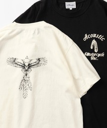 Acoustic（アコースティック）の「【Acoustic/アコースティック】ワンポイントフェザーロゴ＆バックイーグルプリント デザイン ネイティブテイスト 半袖Tシャツ/アメカジ/バイカー（Tシャツ/カットソー・メンズ）」