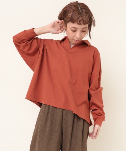 RNA-N(アールエヌエーエヌ)の「M2095 21/-OE天竺スキッパープルオーバー(Tシャツ/カットソー・レディース・ブラック/キナリ/オレンジ・MEDIUM)」の4枚目の写真