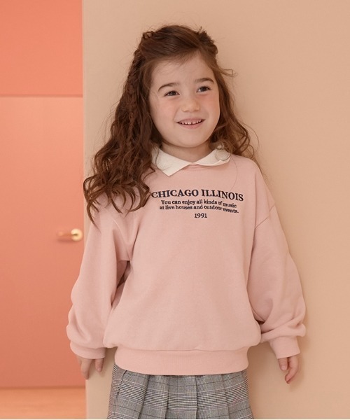 Lycee mine（リセマイン）の「【表コットン毛玉バイバイ】衿付きロゴ刺しゅうスウェット（スウェット・キッズ・ネイビー/ピンク/オートミール/ダークグリーン・150cm/130cm/110cm/100cm/140cm/120cm）」の4枚目の写真