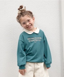 【表コットン毛玉バイバイ】衿付きロゴ刺しゅうスウェット