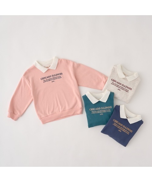 Lycee mine（リセマイン）の「【表コットン毛玉バイバイ】衿付きロゴ刺しゅうスウェット（スウェット・キッズ・ネイビー/ピンク/オートミール/ダークグリーン・150cm/130cm/110cm/100cm/140cm/120cm）」の5枚目の写真