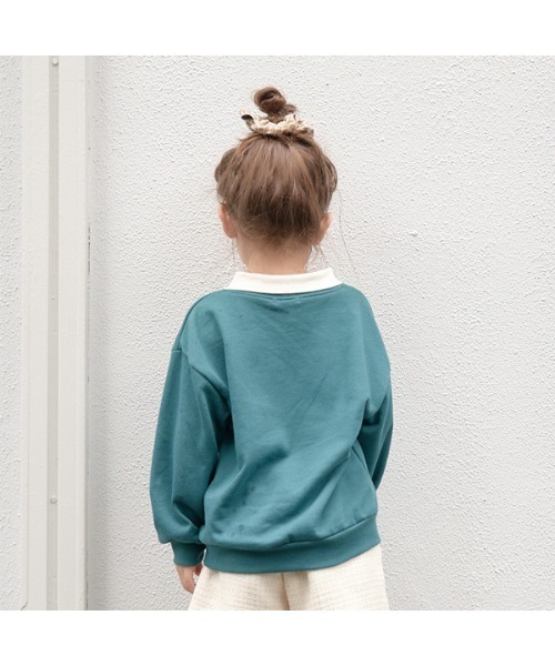 Lycee mine（リセマイン）の「【表コットン毛玉バイバイ】衿付きロゴ刺しゅうスウェット（スウェット・キッズ・ネイビー/ピンク/オートミール/ダークグリーン・150cm/130cm/110cm/100cm/140cm/120cm）」の16枚目の写真
