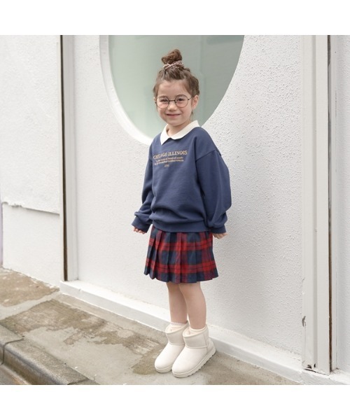 Lycee mine（リセマイン）の「【表コットン毛玉バイバイ】衿付きロゴ刺しゅうスウェット（スウェット・キッズ・ネイビー/ピンク/オートミール/ダークグリーン・150cm/130cm/110cm/100cm/140cm/120cm）」の17枚目の写真