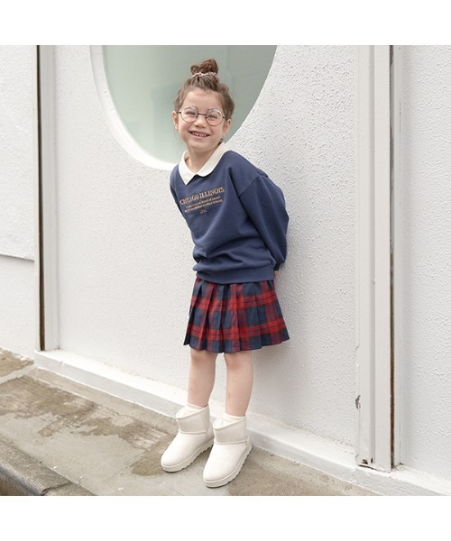 Lycee mine（リセマイン）の「【表コットン毛玉バイバイ】衿付きロゴ刺しゅうスウェット（スウェット・キッズ・ネイビー/ピンク/オートミール/ダークグリーン・150cm/130cm/110cm/100cm/140cm/120cm）」の18枚目の写真