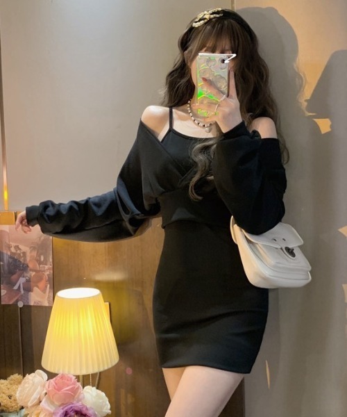 LADY LIKE（レディライク）の「カシュクールトップス付きキャミワンピース（ワンピース・レディース・ブラック/グレー・M）」の2枚目の写真