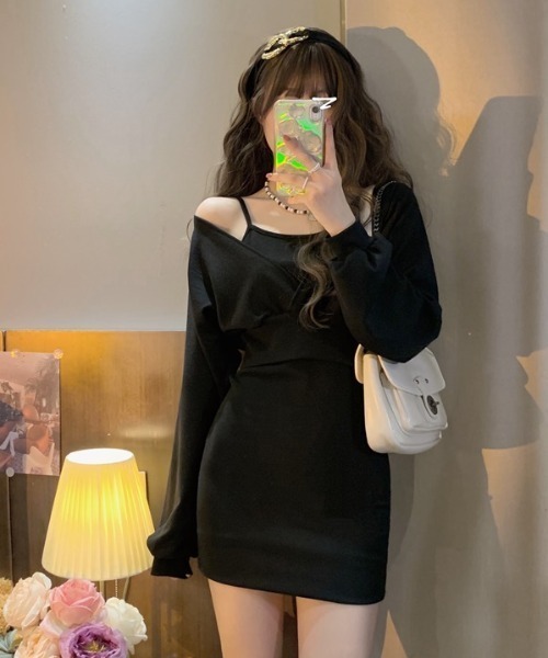 LADY LIKE（レディライク）の「カシュクールトップス付きキャミワンピース（ワンピース・レディース・ブラック/グレー・M）」の8枚目の写真