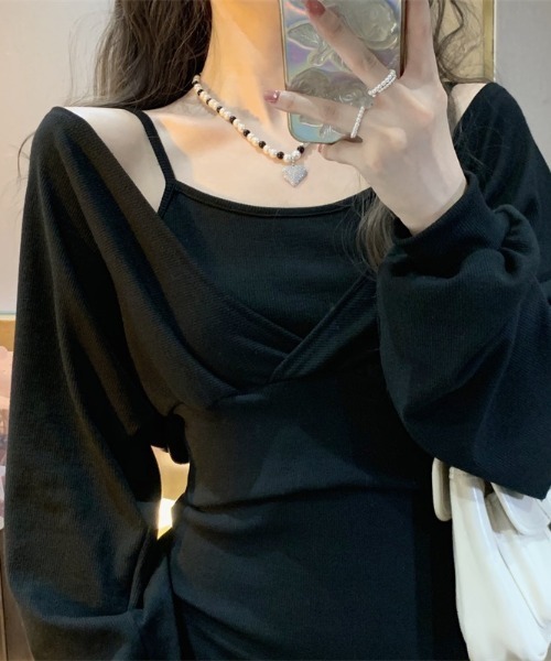 LADY LIKE（レディライク）の「カシュクールトップス付きキャミワンピース（ワンピース・レディース・ブラック/グレー・M）」の9枚目の写真