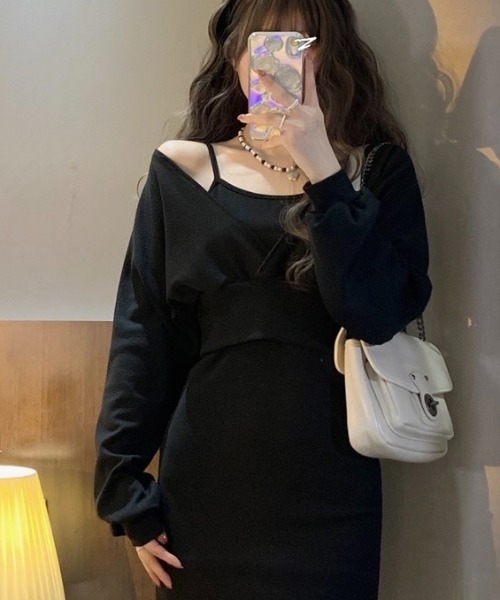 LADY LIKE（レディライク）の「カシュクールトップス付きキャミワンピース（ワンピース・レディース・ブラック/グレー・M）」の11枚目の写真