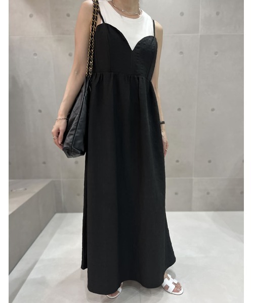 Re:EDIT（リエディ）の「[神山まりあさん着用][低身長サイズ有]カットジャガードキャミワンピース（ジャンパースカート・レディース・ブラック・SHORT/LARGE/MEDIUM）」の5枚目の写真