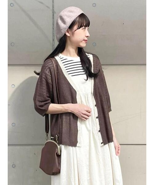Samansa Mos2（サマンサ モスモス）の「バイカラースカラップVネックカーディガン（カーディガン/ボレロ・レディース・キナリ/モカ/チャコールグレー/ベージュ・F）」の3枚目の写真
