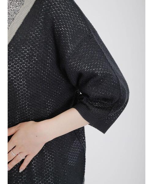 Samansa Mos2（サマンサ モスモス）の「バイカラースカラップVネックカーディガン（カーディガン/ボレロ・レディース・キナリ/モカ/チャコールグレー/ベージュ・F）」の15枚目の写真