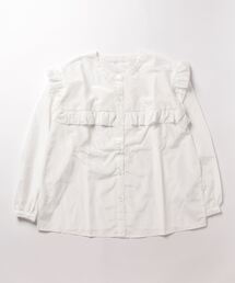 【FORT POINT/フォートポイント】フリル切替 ノーカラー ブラウス シャツ