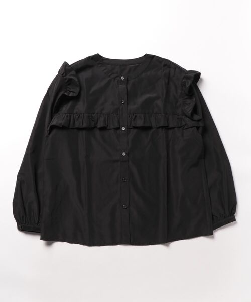 fort point(フォーポイント)の「【FORT POINT/フォートポイント】フリル切替 ノーカラー ブラウス シャツ(シャツ/ブラウス・レディース・オフホワイト/ブラック・MEDIUM)」の2枚目の写真