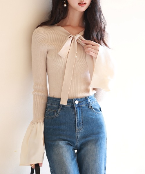 bamizon 様　22SS♡SCENTOF Tube linen プルオーバー ぺプラム裾クルネックニットプルオーバー[品番：DSSW0005048