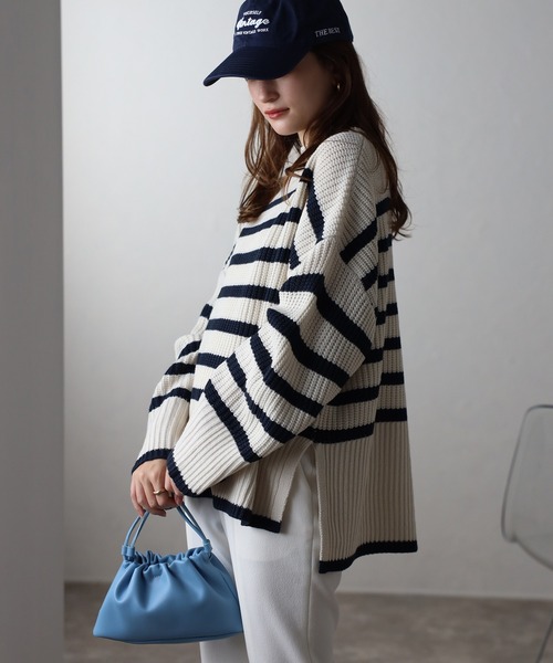 TRIANGLE PALETTE（トライアングルパレット）の「ボーダーハイネックニット（ニット/セーター・レディース・ホワイト×ネイビー/ホワイト×ブラック/ブラック×ホワイト/ベージュ/グリーン・FREE）」の3枚目の写真