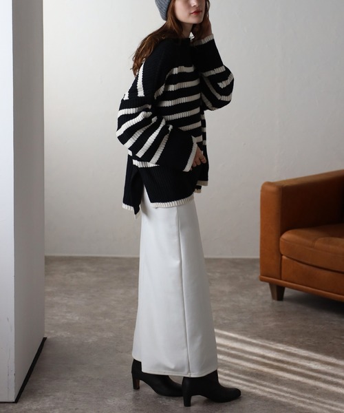 TRIANGLE PALETTE（トライアングルパレット）の「ボーダーハイネックニット（ニット/セーター・レディース・ホワイト×ネイビー/ホワイト×ブラック/ブラック×ホワイト/ベージュ/グリーン・FREE）」の19枚目の写真