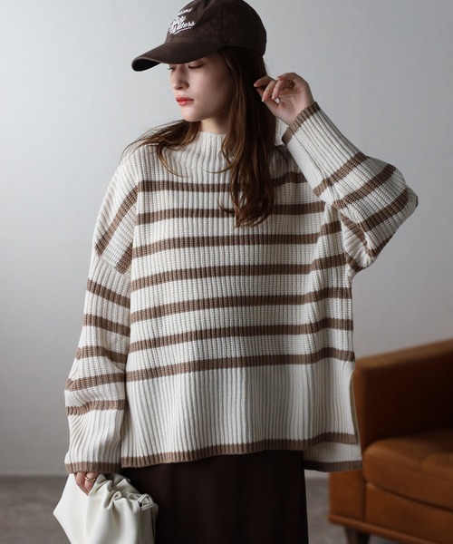 TRIANGLE PALETTE（トライアングルパレット）の「ボーダーハイネックニット（ニット/セーター・レディース・ホワイト×ネイビー/ホワイト×ブラック/ブラック×ホワイト/ベージュ/グリーン・FREE）」の21枚目の写真