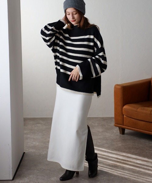 TRIANGLE PALETTE（トライアングルパレット）の「ボーダーハイネックニット（ニット/セーター・レディース・ホワイト×ネイビー/ホワイト×ブラック/ブラック×ホワイト/ベージュ/グリーン・FREE）」の16枚目の写真