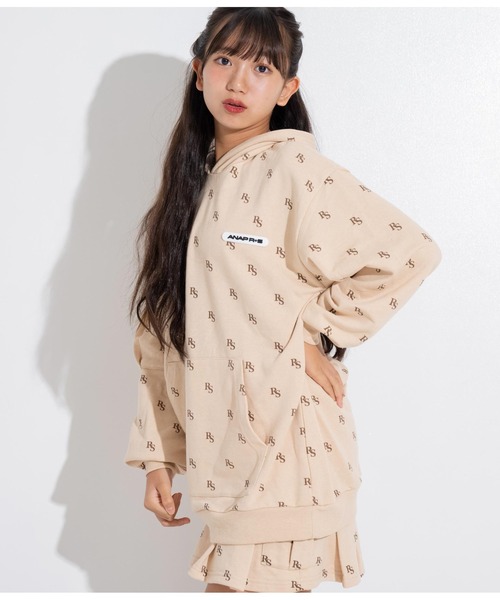 ANAP GｉRL（アナップガール）の「R+SBIGスウェットフード付きトップス（パーカー・キッズ・ベージュ/スミクロ・XS/S/M）」の8枚目の写真