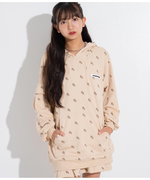 ANAP GｉRL（アナップガール）の「R+SBIGスウェットフード付きトップス（パーカー・キッズ・ベージュ/スミクロ・XS/S/M）」の10枚目の写真