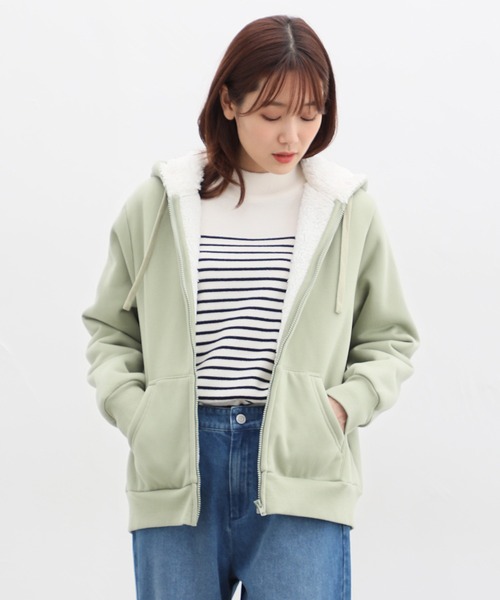 Honeys(ハニーズ)の「暖裏起毛ボアジップパーカー(パーカー・レディース・オートミール/ライトグリーン/杢グレー/ブラック/ブルー/ベージュ/ラベンダー・M/3L/S/LL/L)」の21枚目の写真