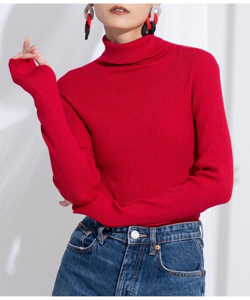 Settimissimo（セッティミッシモ）の「リブフィンガーホールタートルニット（ニット/セーター・レディース・レッド/ブラック/ブルー/グリーン・FREE）」の4枚目の写真