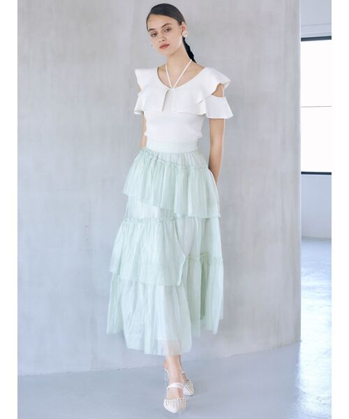 MERCURYDUO（マーキュリーデュオ）の「マルチウェイストラップダブルラッフルニット（ニット/セーター・レディース・オフホワイト/チャコールグレー/ネイビー/レッド/ライム・FREE）」の20枚目の写真