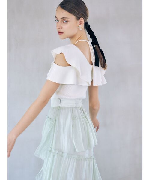 MERCURYDUO（マーキュリーデュオ）の「マルチウェイストラップダブルラッフルニット（ニット/セーター・レディース・オフホワイト/チャコールグレー/ネイビー/レッド/ライム・FREE）」の21枚目の写真