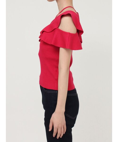 MERCURYDUO（マーキュリーデュオ）の「マルチウェイストラップダブルラッフルニット（ニット/セーター・レディース・オフホワイト/チャコールグレー/ネイビー/レッド/ライム・FREE）」の6枚目の写真