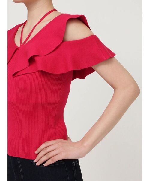 MERCURYDUO（マーキュリーデュオ）の「マルチウェイストラップダブルラッフルニット（ニット/セーター・レディース・オフホワイト/チャコールグレー/ネイビー/レッド/ライム・FREE）」の9枚目の写真