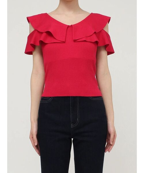 MERCURYDUO（マーキュリーデュオ）の「マルチウェイストラップダブルラッフルニット（ニット/セーター・レディース・オフホワイト/チャコールグレー/ネイビー/レッド/ライム・FREE）」の12枚目の写真