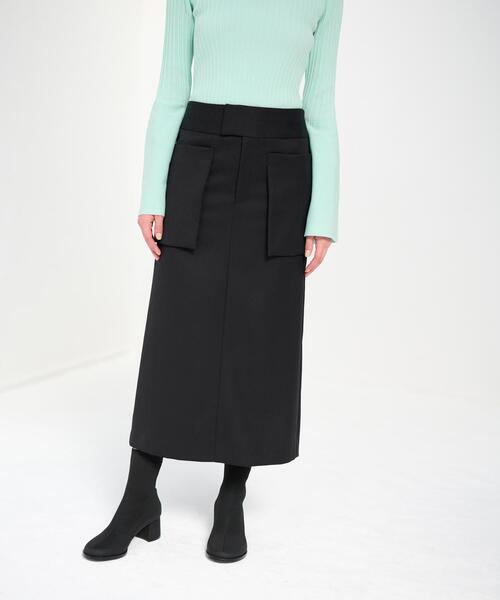 LANVIN en Bleu(ランバンオンブルー)の「PEスパンWクロスポケットIラインスカート(スカート・レディース・ブラック/グリーン・36/38)」の1枚目の写真