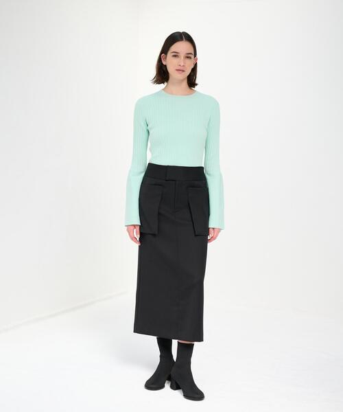 LANVIN en Bleu(ランバンオンブルー)の「PEスパンWクロスポケットIラインスカート(スカート・レディース・ブラック/グリーン・36/38)」の3枚目の写真