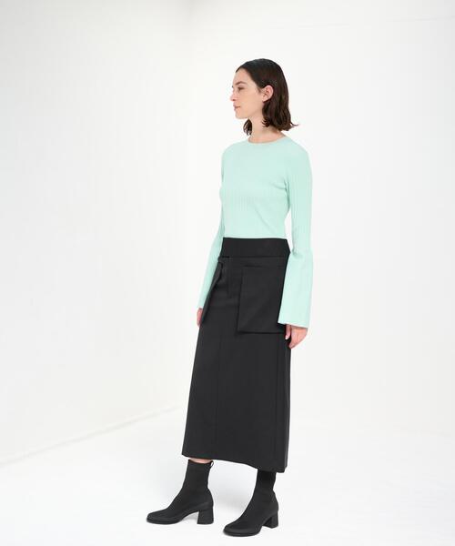 LANVIN en Bleu(ランバンオンブルー)の「PEスパンWクロスポケットIラインスカート(スカート・レディース・ブラック/グリーン・36/38)」の8枚目の写真