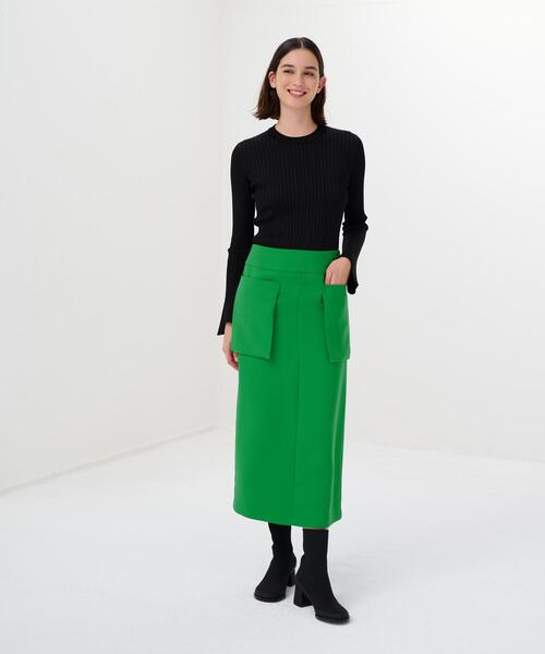 LANVIN en Bleu(ランバンオンブルー)の「PEスパンWクロスポケットIラインスカート(スカート・レディース・ブラック/グリーン・36/38)」の11枚目の写真