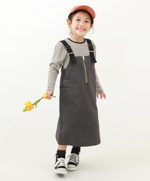 devirock(デビロック)の「ミリタリージャンパースカート(サロペット/オーバーオール・キッズ・チャコール/ライトカーキ・150cm/120cm/110cm/100cm/140cm/160cm/130cm)」の3枚目の写真