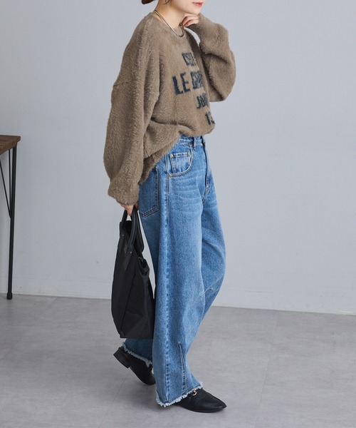 PUAL CE CIN（ピュアルセシン）の「ジャガードロゴシャギーニットプルオーバー（ニット/セーター・レディース・ダークブラウン/ベージュ/チャコールグレー・FREE）」の9枚目の写真