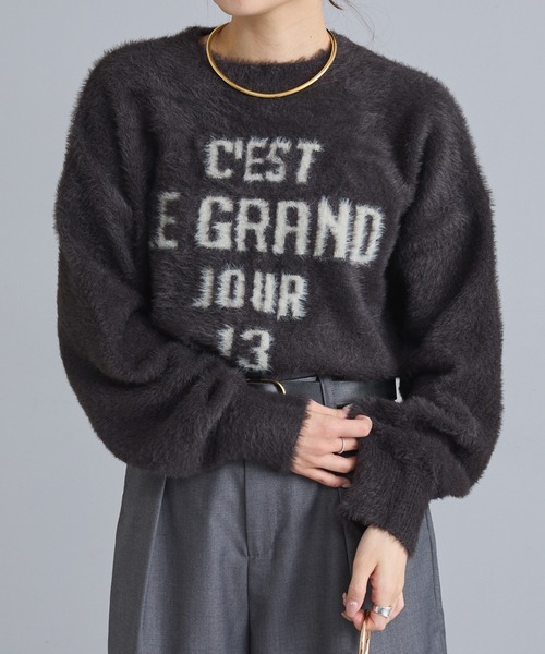 PUAL CE CIN（ピュアルセシン）の「ジャガードロゴシャギーニットプルオーバー（ニット/セーター・レディース・ダークブラウン/ベージュ/チャコールグレー・FREE）」の11枚目の写真