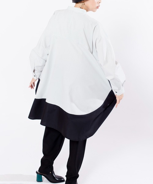 OSMOSIS(オズモーシス)の「切替フレアーブラウス(ポロシャツ・レディース・ストライプ/ブラック・ONE SIZE)」の12枚目の写真