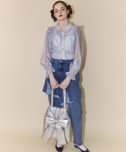 Candy Stripper（キャンディストリッパー）の「METALLIC RIBBON TOTE バッグ（トートバッグ・レディース・シルバー/ブラック・FREE）」の3枚目の写真