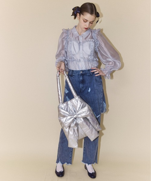 Candy Stripper（キャンディストリッパー）の「METALLIC RIBBON TOTE バッグ（トートバッグ・レディース・シルバー/ブラック・FREE）」の4枚目の写真