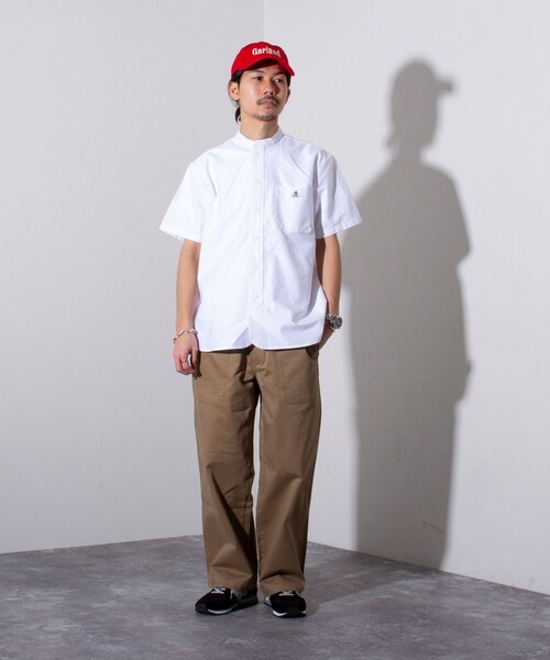 GEVACO(ゲバコ)の「【GEVACO/ゲバコ】オックスバンドカラー半袖シャツ (無地/チェック/ストライプ)(シャツ/ブラウス・メンズ・ブラック系その他/オレンジ系その他/グレー系その他/ホワイト・S/M/L)」の5枚目の写真