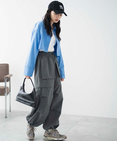 WEGO（ウィゴー）の「WEGO/2WAYパラシュートパンツ（カーゴパンツ・レディース・ブラック/ダークグレー・FREE）」の7枚目の写真