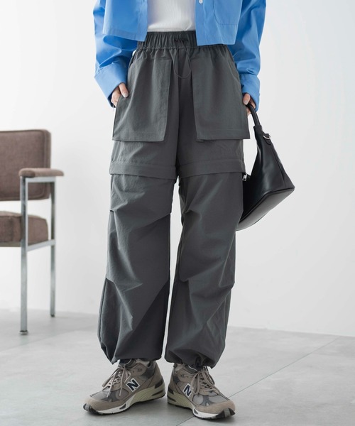 WEGO（ウィゴー）の「WEGO/2WAYパラシュートパンツ（カーゴパンツ・レディース・ブラック/ダークグレー・FREE）」の3枚目の写真