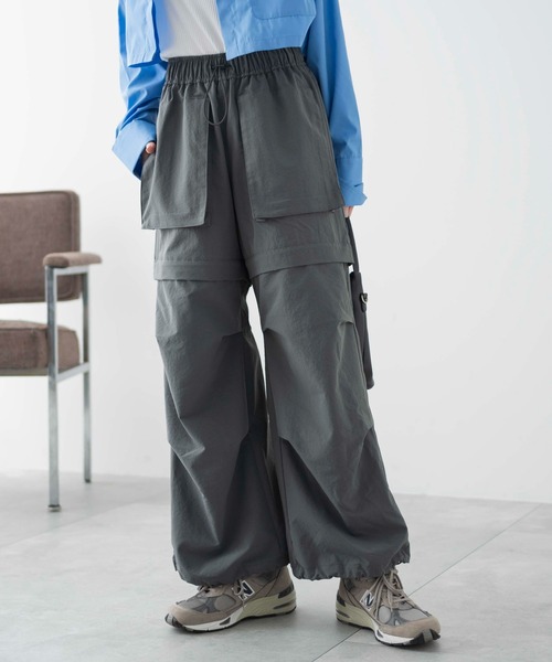 WEGO（ウィゴー）の「WEGO/2WAYパラシュートパンツ（カーゴパンツ・レディース・ブラック/ダークグレー・FREE）」の6枚目の写真