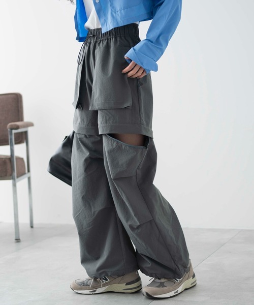 WEGO（ウィゴー）の「WEGO/2WAYパラシュートパンツ（カーゴパンツ・レディース・ブラック/ダークグレー・FREE）」の5枚目の写真