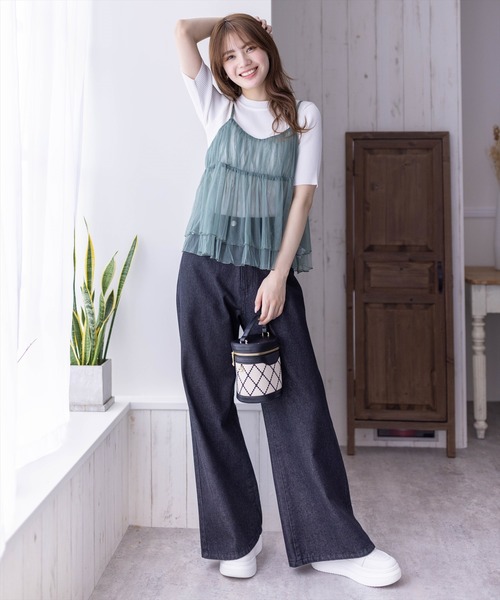 clear（クリア）の「ペプラムチュールビスチェ（キャミソール・レディース・ブラック/ライトベージュ/ブルーグレー/カーキ/ピンク/イエロー・F）」の8枚目の写真