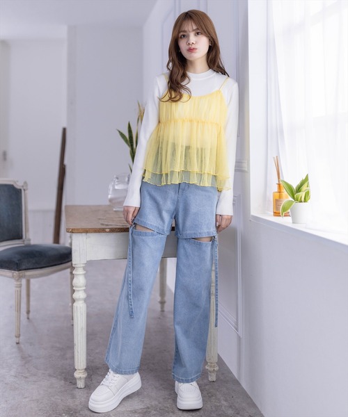 clear（クリア）の「ペプラムチュールビスチェ（キャミソール・レディース・ブラック/ライトベージュ/ブルーグレー/カーキ/ピンク/イエロー・F）」の9枚目の写真