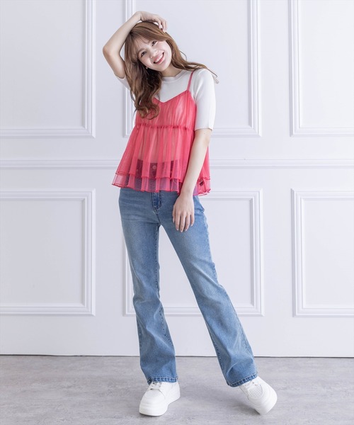 clear（クリア）の「ペプラムチュールビスチェ（キャミソール・レディース・ブラック/ライトベージュ/ブルーグレー/カーキ/ピンク/イエロー・F）」の10枚目の写真